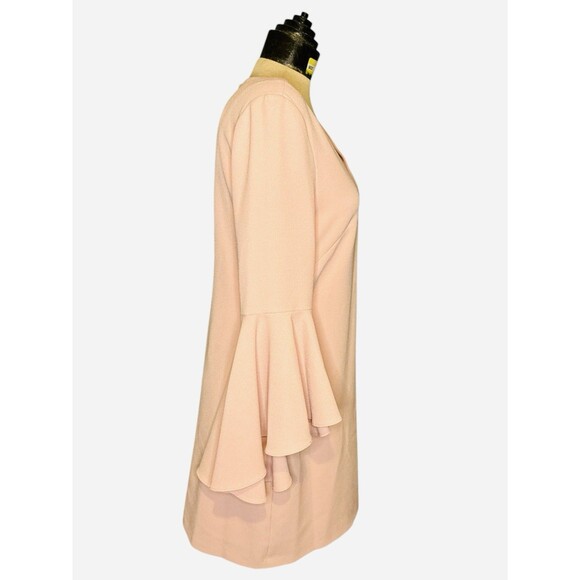 ELIZA J Pink Blush Ruffle V-Neck 3/4 Bell Sleeve Crepe Shift Sheath Dress 8 - Picture 3 of 8